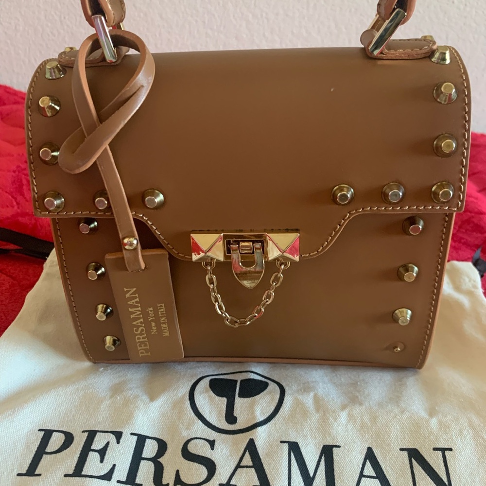 Persaman New York Brown Shoulder Bag with Gold Hardware